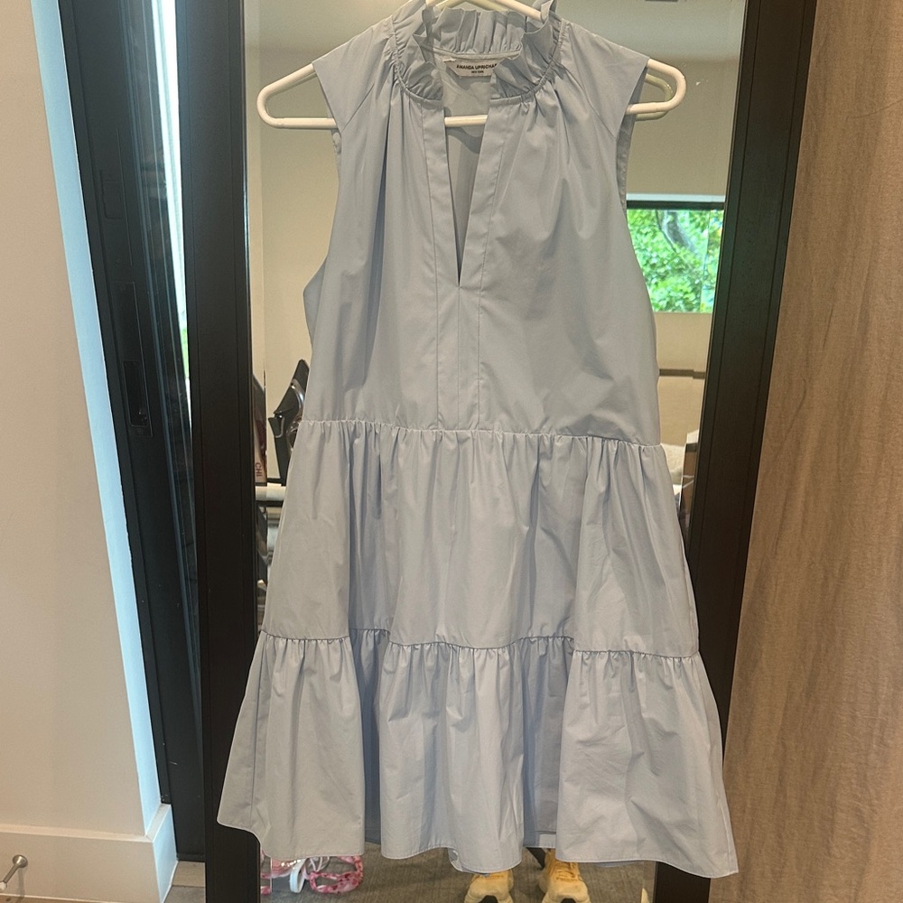 Amanda Uprichard Sleeveless Tiered Light Blue Ruffle Neck Dress